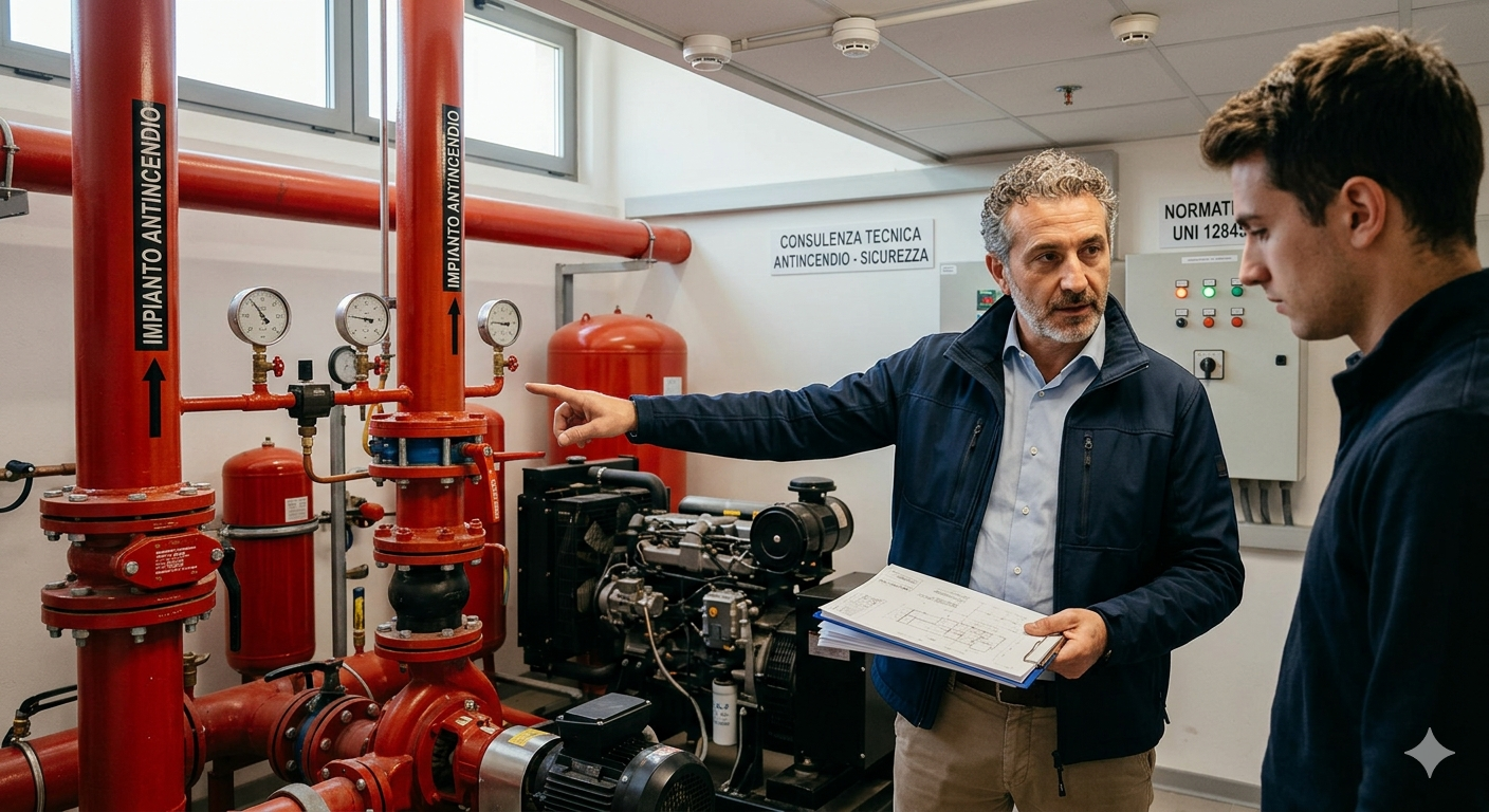 Impianto sprinkler installato in un capannone industriale