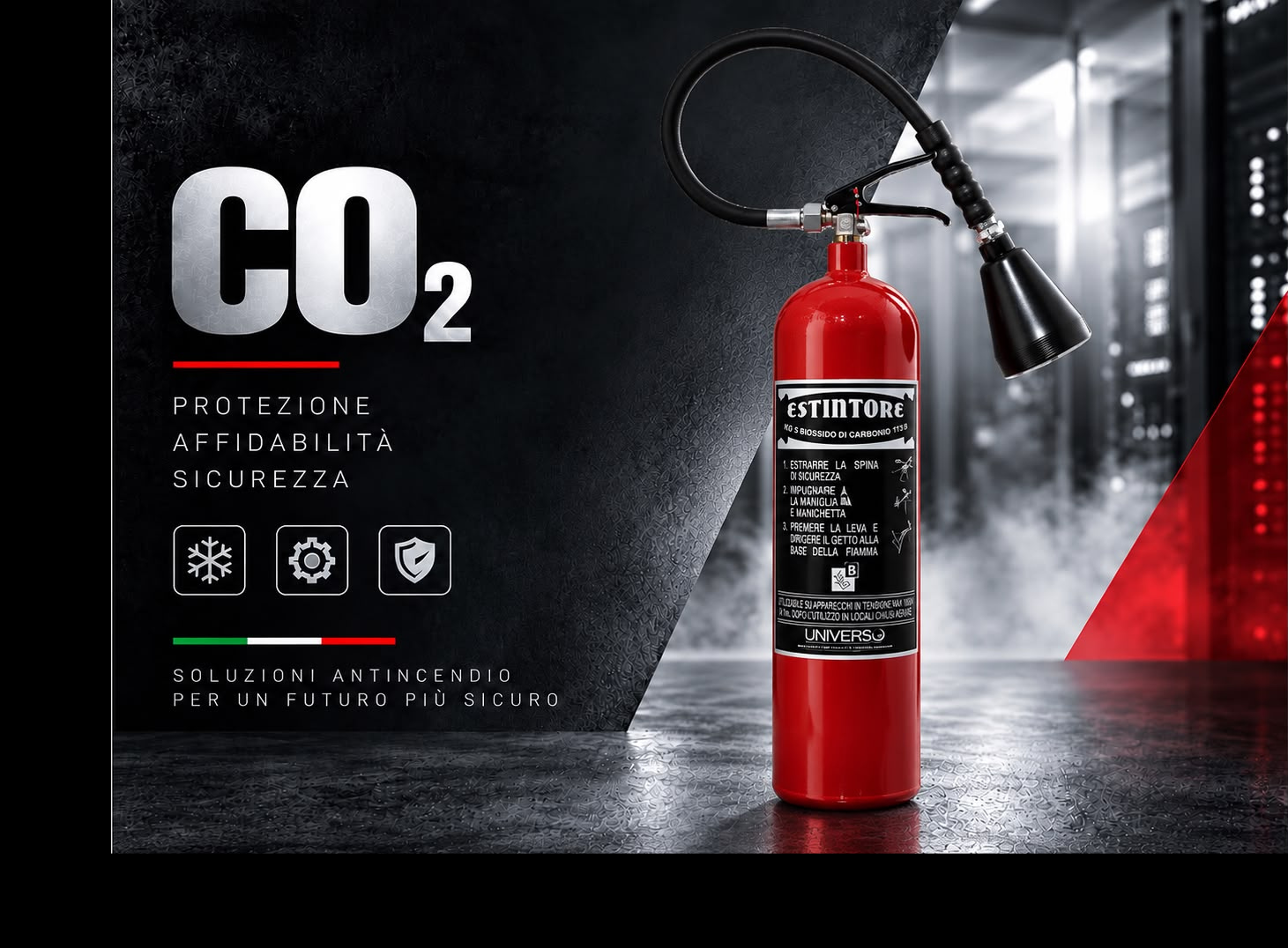 Estintore a CO2 vicino a un quadro elettrico